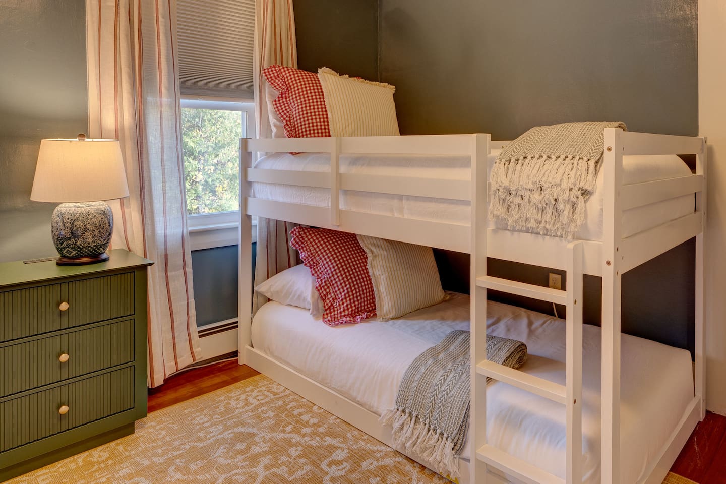 Enjoy our bunk room featuring a double-over-double and twin-over-twin bunk bed, plus a Roku TV with Guest Mode. Perfect for families and groups, this cozy space offers comfort and entertainment after exploring North Conway and the White Mountains.