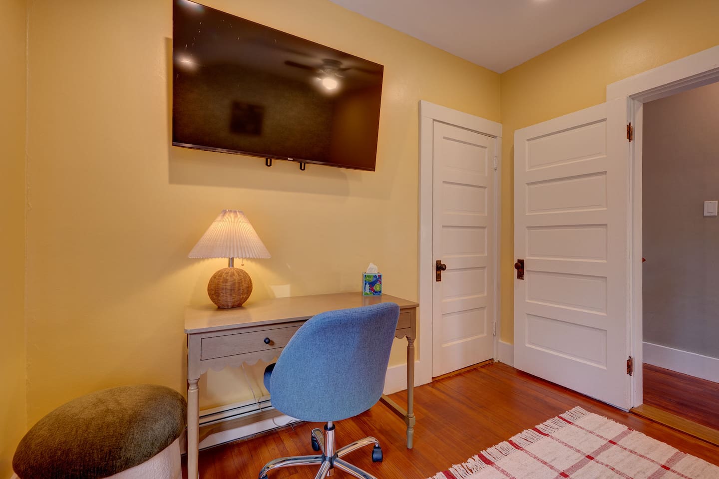 Stay connected with a workspace conveniently located in one of the bedrooms. Perfect for remote work, checking emails, or planning your next White Mountains adventure while enjoying the comfort and privacy of The Hillfort Escape in North Conway.