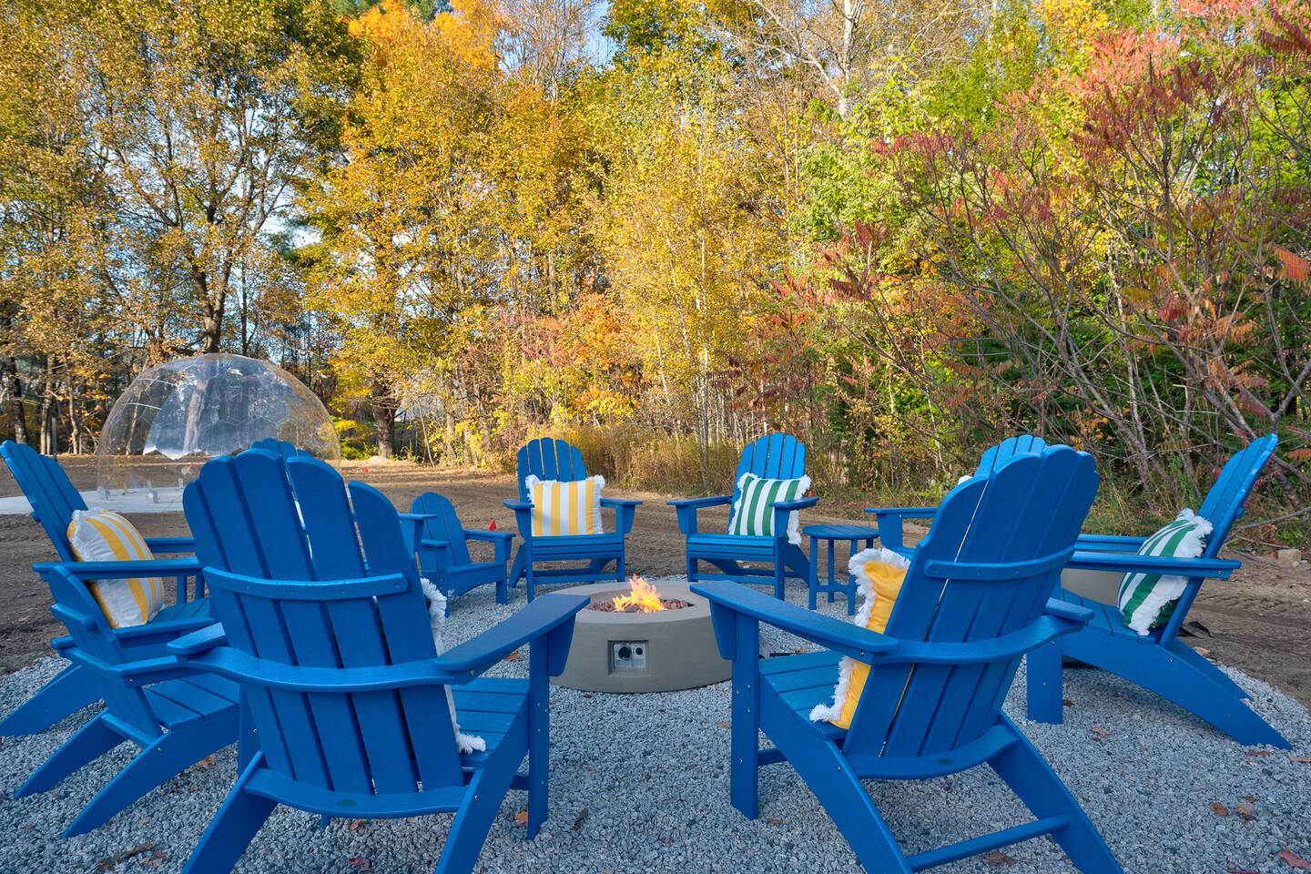 Relax by the propane fire pit after a day exploring North Conway and the White Mountains. Gather with family and friends, unwind under the stars, and enjoy cozy evenings surrounded by mountain air at The Hillfort Escape.