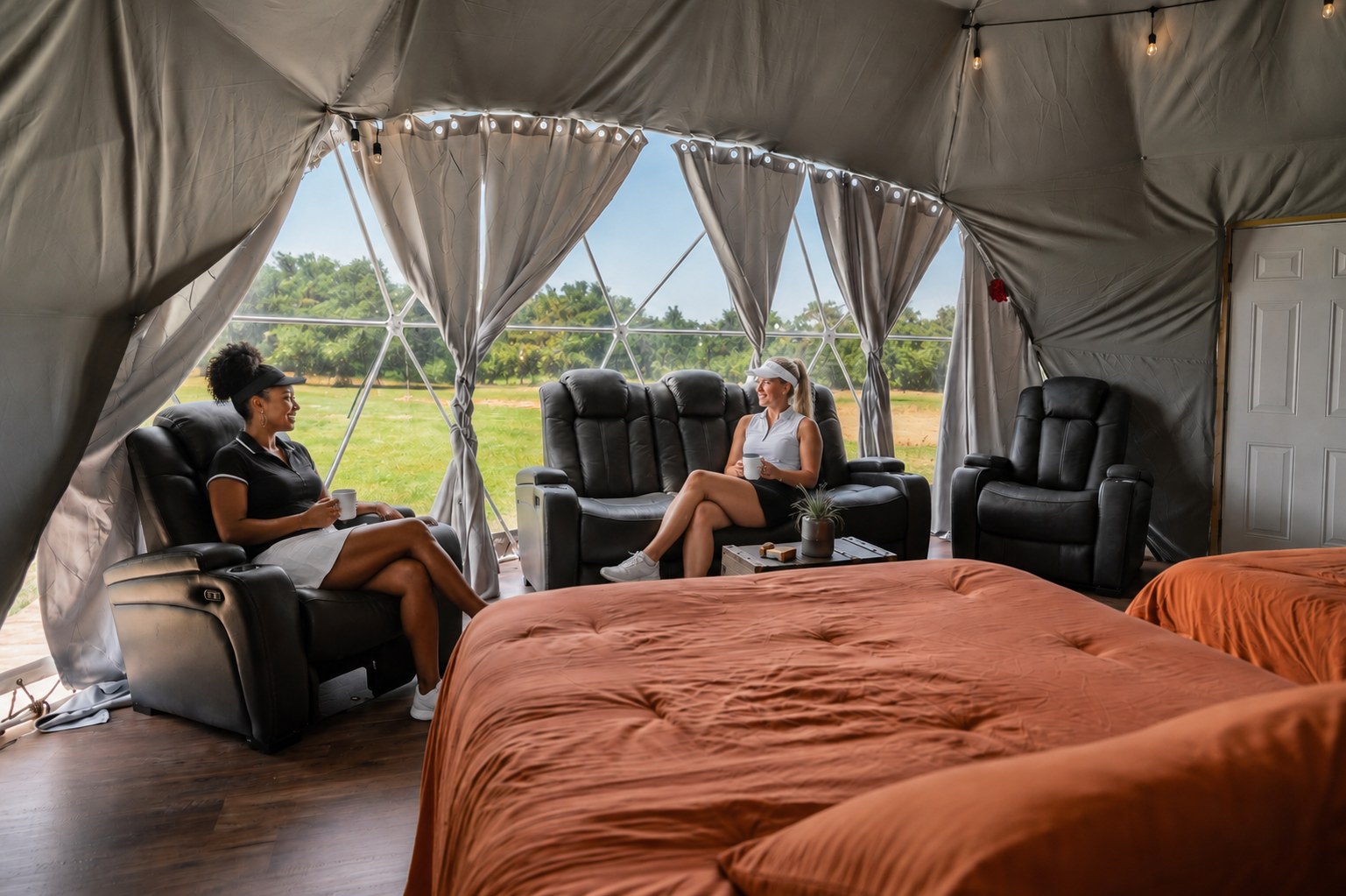 Cozy glamping dome with recliners, scenic views, and a relaxing layout
