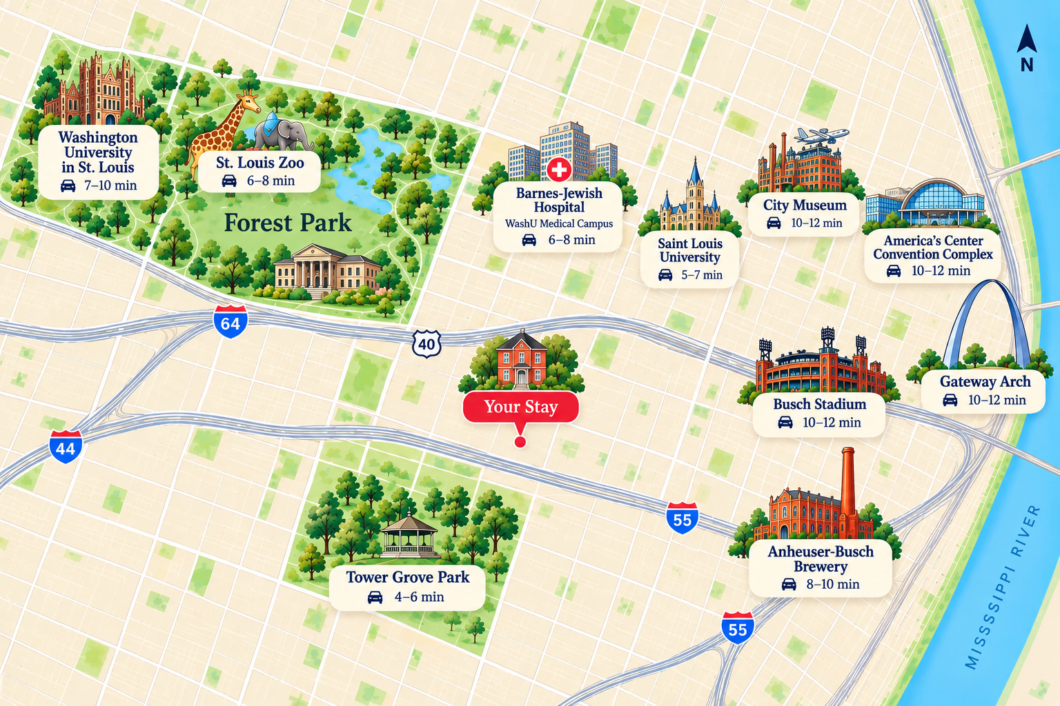 Central St. Louis stay near top attractions, parks, stadiums & downtown
