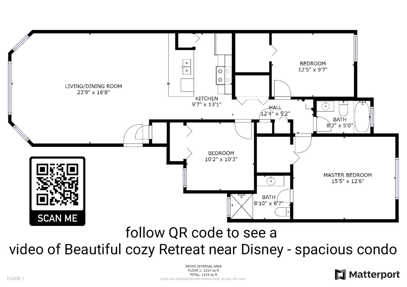 Floor Plan.
Amy who stayed in July 2022 said, "it was a very spacious place! My kids loved to watch cartoons in the living room. The full kitchen was also very nice! 2 bathrooms was also very nice! Overall, I would recommend this place to others!"