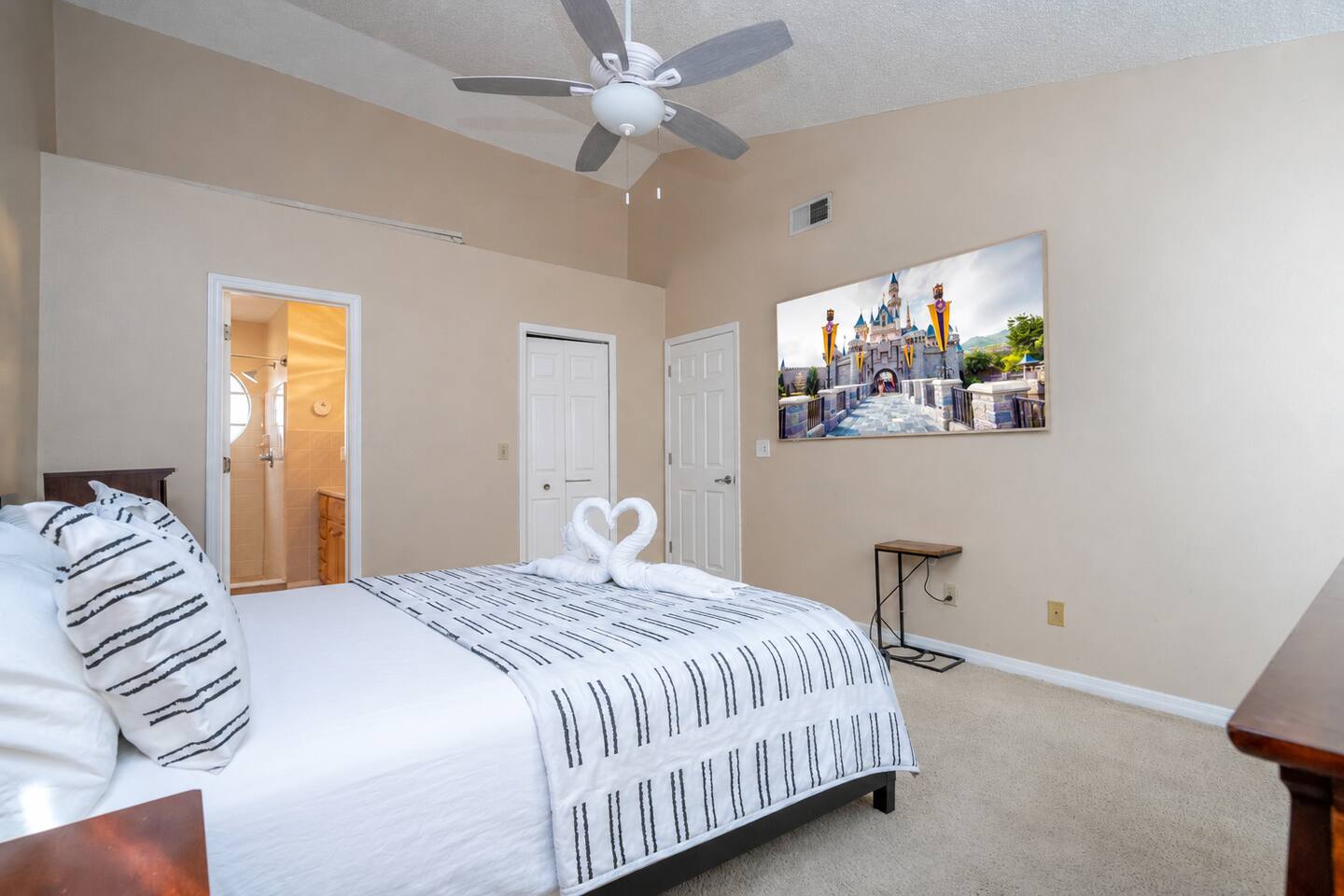 Comfortable primary suite with ensuite bath, unwind in peace and privacy.

Beautiful and elegant Frame TV
75-inch smart TV
Perfect way to relax!