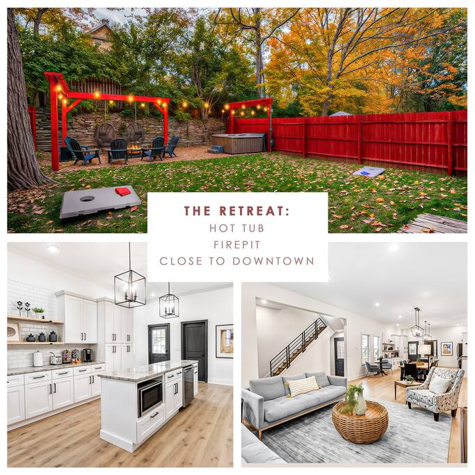 Hot Tub-Firepit-7 mins to DT-Sleeps 12-Walk 2 Bars