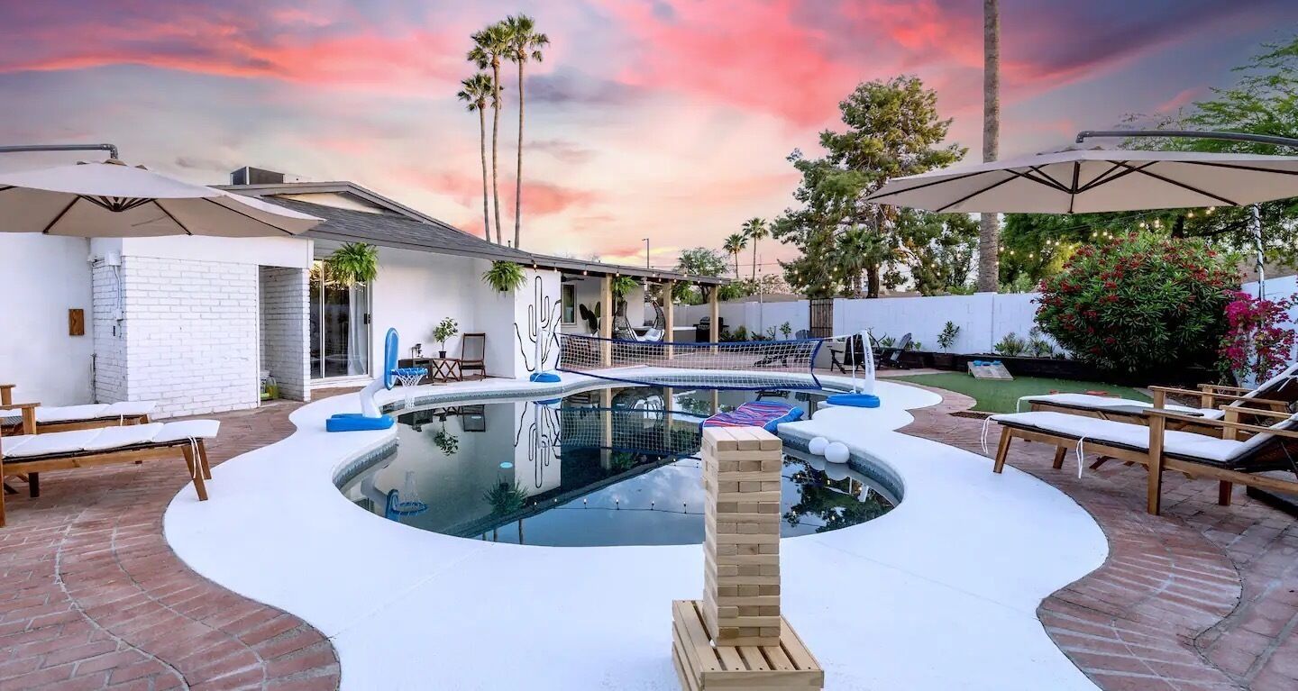 Play some oversized Jenga, or lounge out by the pool.