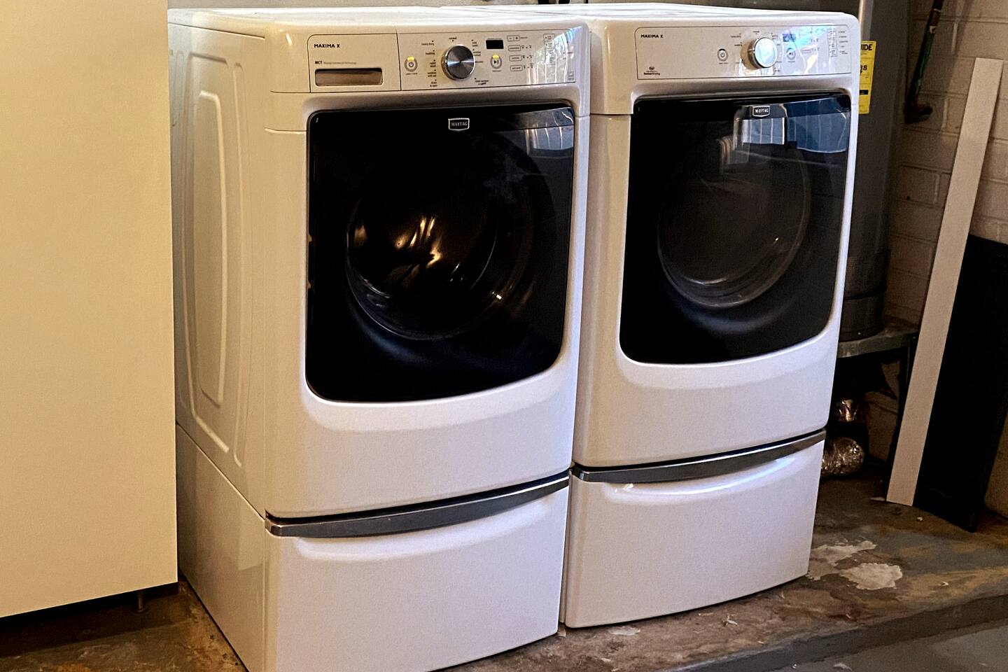 Get your laundry done in our modern front-loading washer and dryer. Detergent and dryer sheets provided.