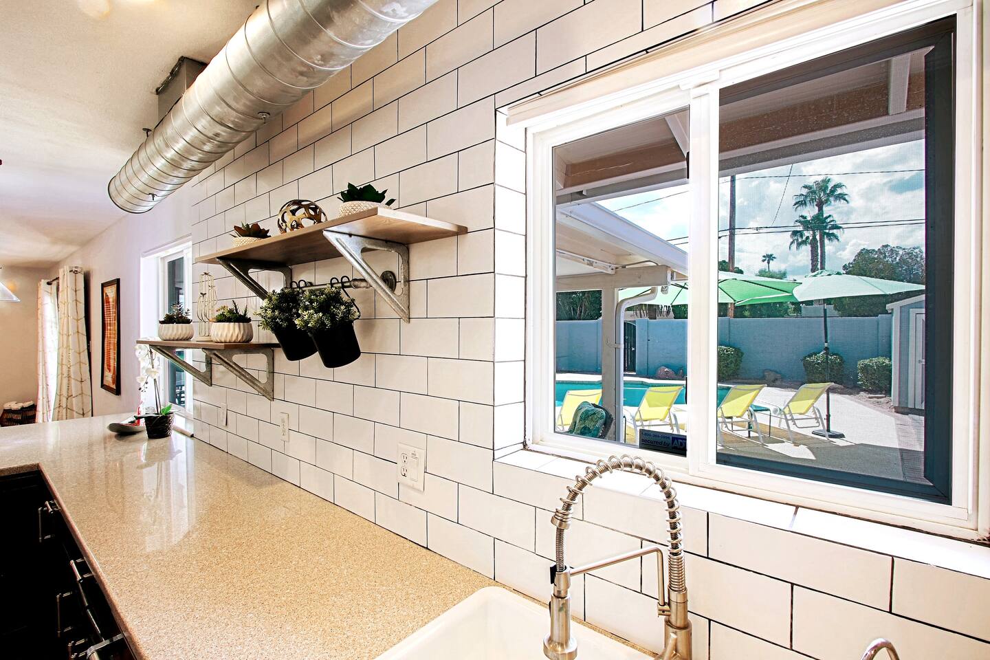 The sparkling blue pool is right outside the kitchen window. Of course, if you don't feel like cooking, Culinary Dropout is the place to be seen and it's about a 5 minute Uber ride to Old Town Scottsdale. It's a perfect place to start your night.