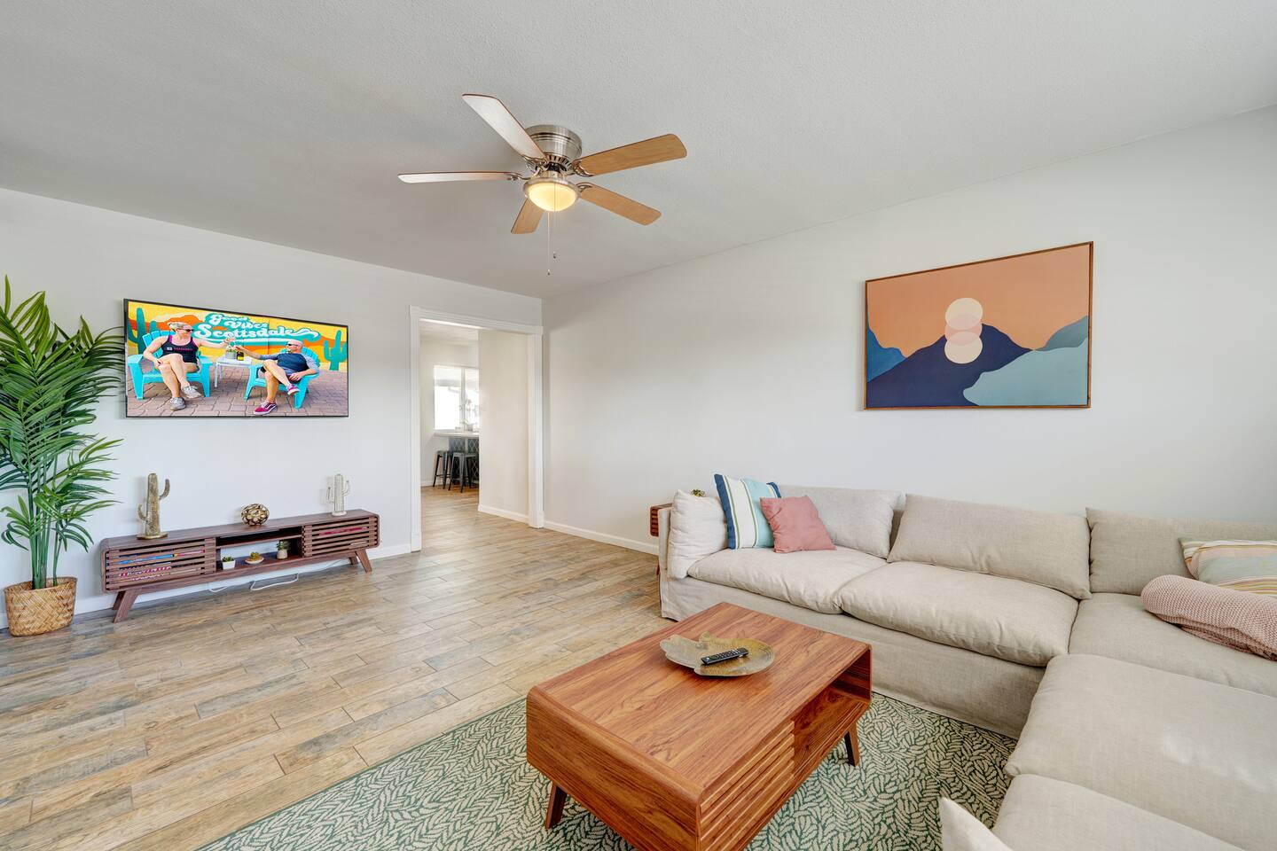The living room is spacious and inviting! Perhaps  you'll have a few beers and watch the game at Zipps Sports Grill before heading back to the house for a dip in the pool and a movie. Bei Express for sushi is a good option for ordering in!