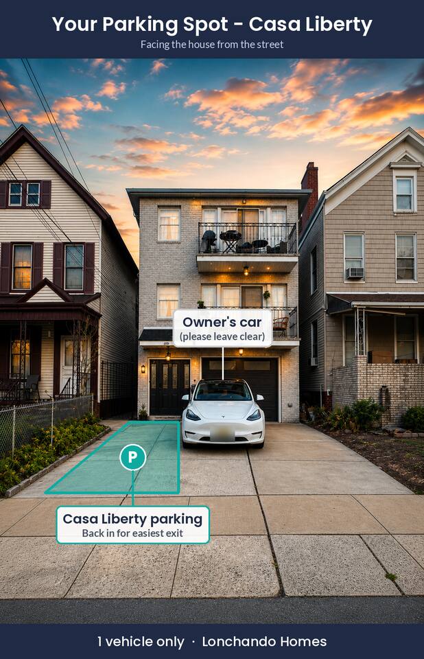 Your parking spot: left side of the driveway (1 vehicle)