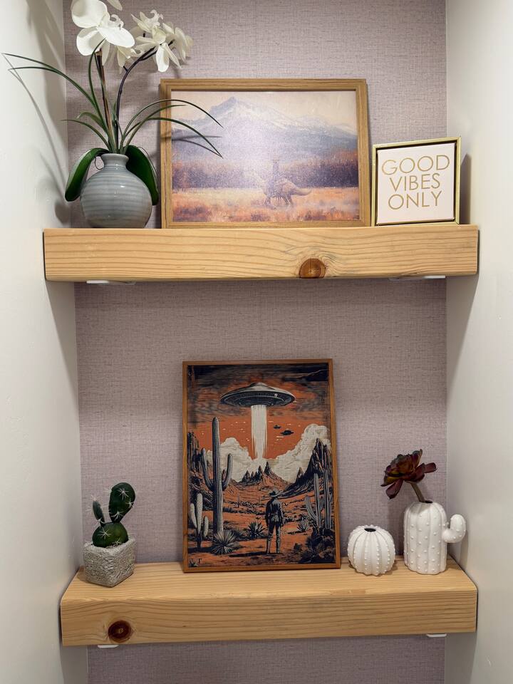 Eclectic western art all throughout the home for a unique stay.