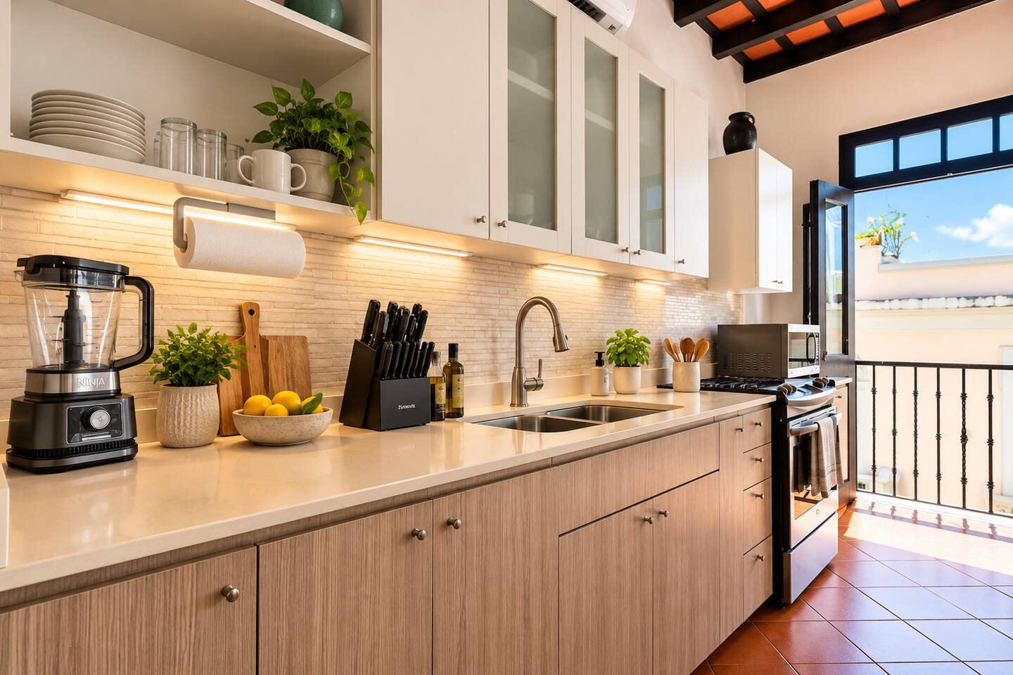 Feel right at home in our fully equipped kitchen, featuring stainless steel appliances, a Ninja blender, cookware, dishes, & everything you need to prepare your favorite meals. Bright, spacious, & perfect for cooking during your Old San Juan getaway!