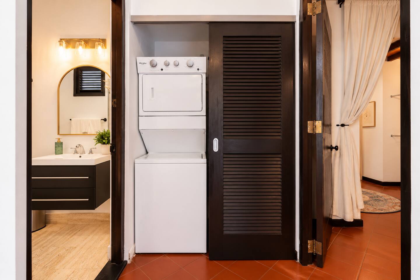 Pack light and stay awhile! Your apartment includes a private, in-unit washer and dryer, making longer stays and family vacations a breeze. Conveniently tucked away beside the bathroom, so you can spend less time on laundry and more time exploring!